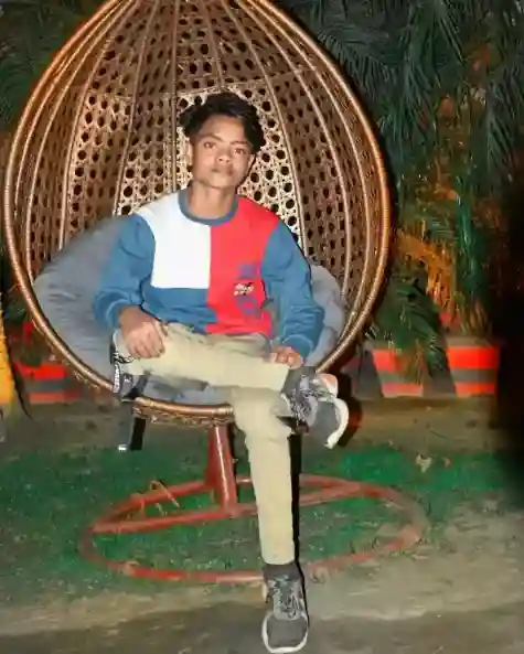 Young man wearing brown hoodie with text 'MLOVIN IT N-MAX' and blue jeans, standing outdoors in a sunny garden with greenery background"