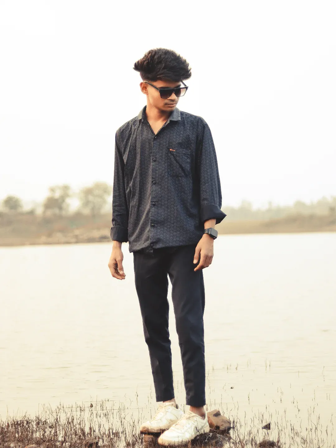 Elegant evening look under sunset sky